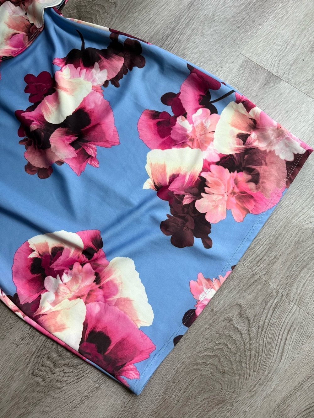 Soprano Blue One-Shoulder Floral Ruffle Dress with Pink Accents - Picture 8 of 13